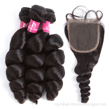 Royce Wholesale Brazilian Human Hair Bundles with Lace Closure Loose Wave